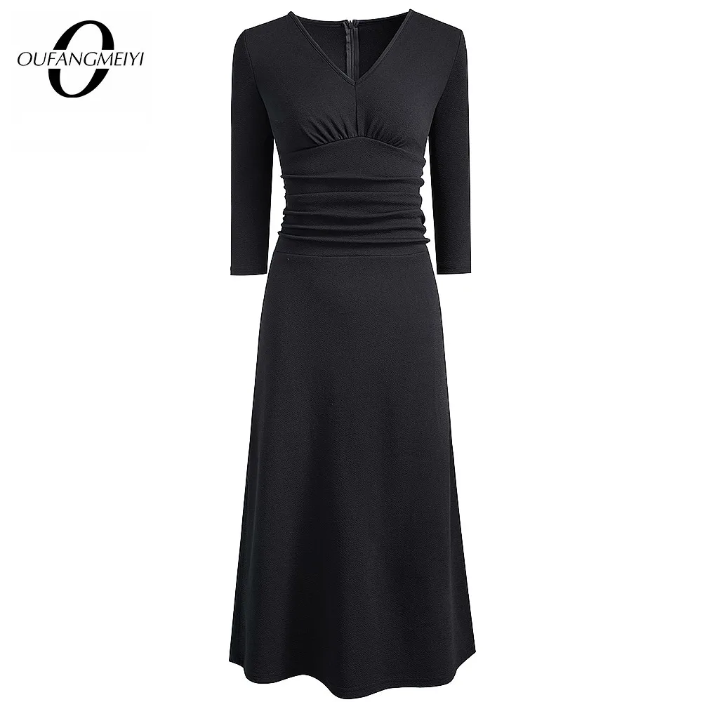 

Модное повседневное осеннее элегантное приталенное Классическое однотонное вечернее длинное вечерние с V-образным вырезом EA235