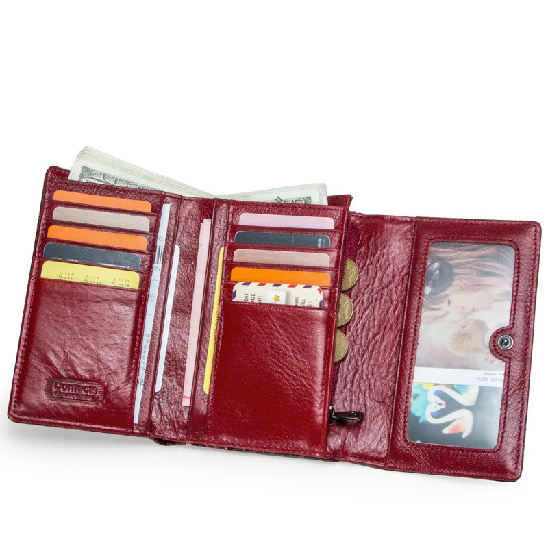 Женская RFID Блокировка большой емкости роскошный вощеный из натуральной коровьей