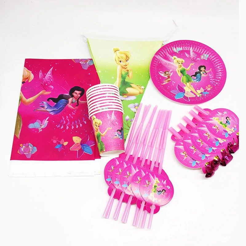 53 шт TinkerBell одноразовые наборы посуды тематические тарелки чашки соломинки