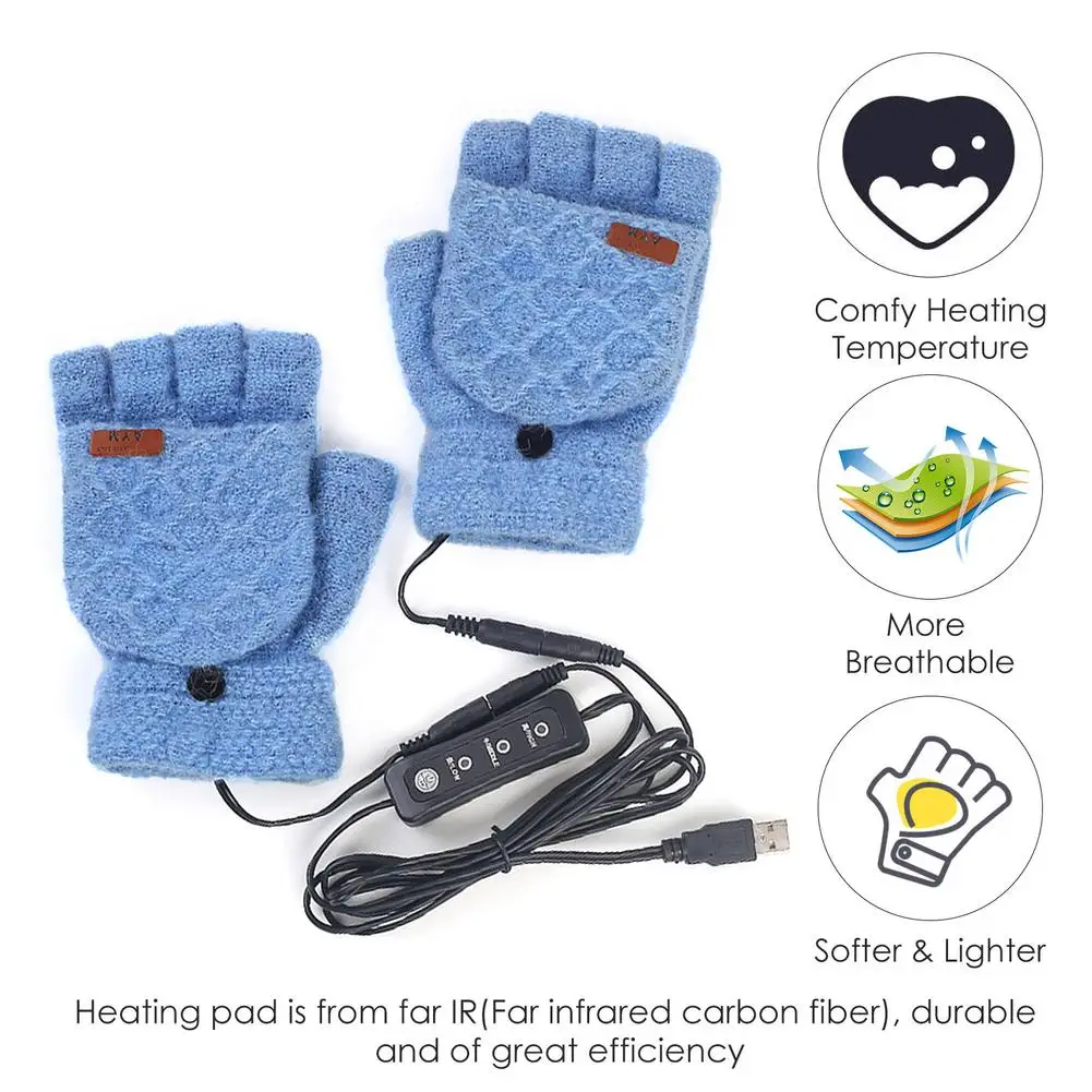 

Electric USB Heated Gloves Winter Thermal Half-finger With Full-finger Cover Rechargeable For Outdoor Bike Cycling Indoor Office