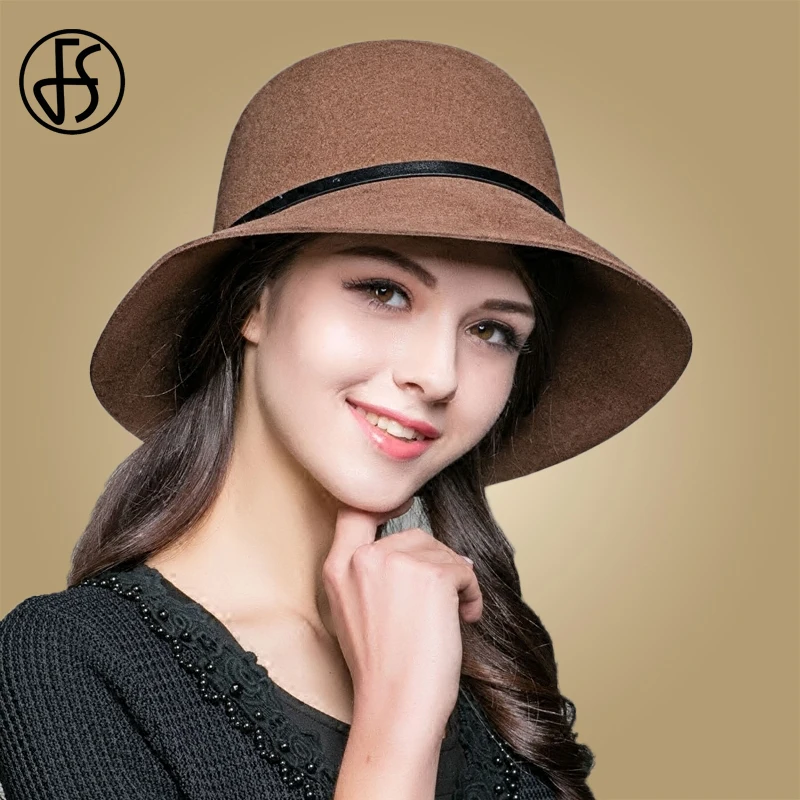 Женская шляпа Колокол FS Повседневная теплая из 100% шерсти с широкими полями