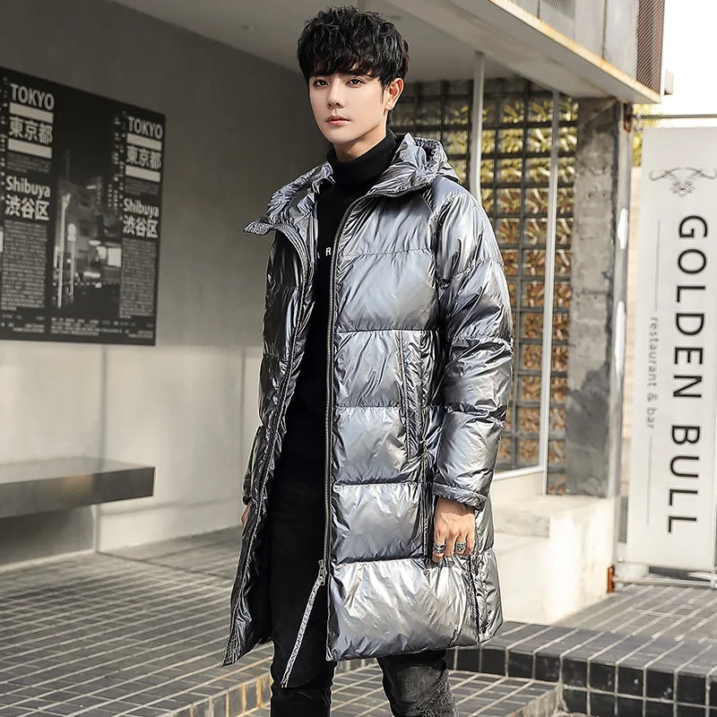 silvery grey jacket Мужская куртка, зимняя белая пуховая куртка, черный яркий длинный пуховик, модная одежда с капюшоном - Цвет: silvery grey jacket