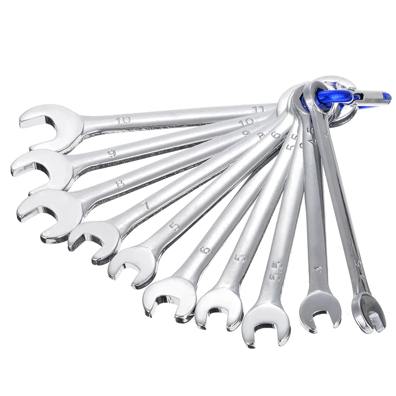 

10Pcs/Set Mini Fixed Head Ratcheting Combination 11mm Open Spanner Wrench Sets Hand Tools Ratchet Handle Wrenches With Hook