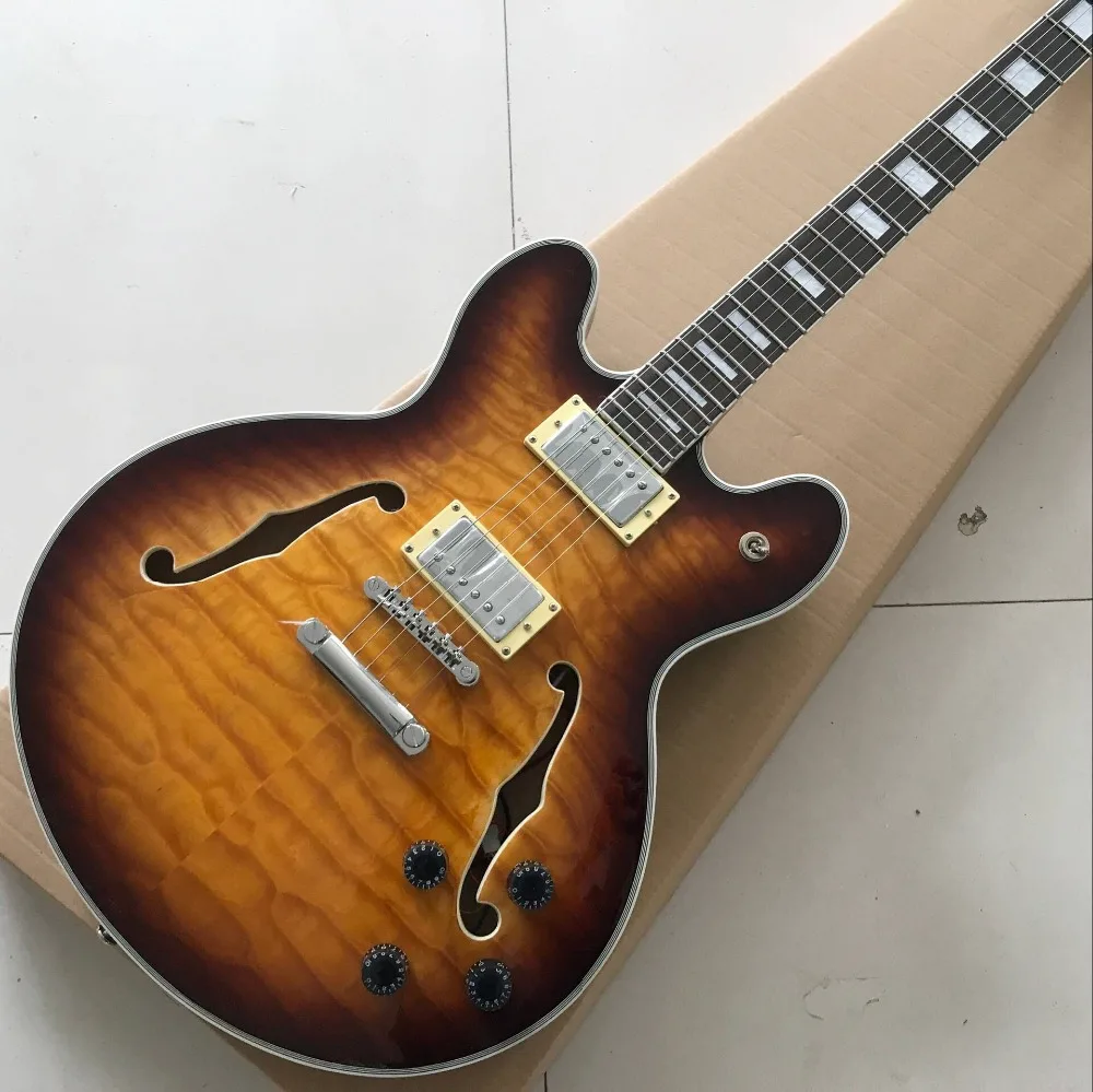 

New standard custom,F hollow body jazz Electric Guitar 6 Strings.Sunburst color tiger flame jazz gitaar,custom guitarra