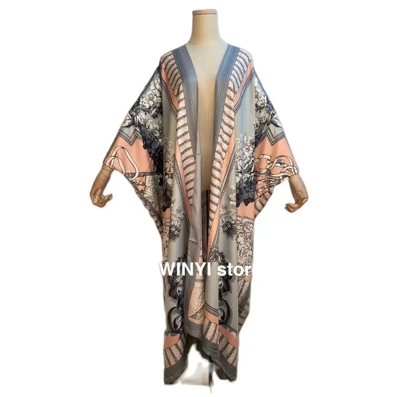 WINYI 2021 Middle East Sunmer Women Cardigan stitch robe femme Cocktail sexcy Boho Maxi African Holiday Batwing Sleeve Silk Robe
