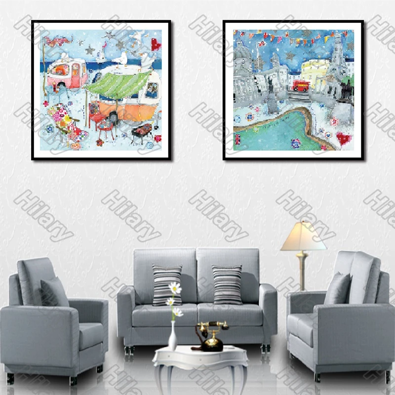 

Posters Abstract Beach Castle Canvas Painting and Prints Wall Art Decoration for Living Room and Bedroom 3Pcs Frameless Style
