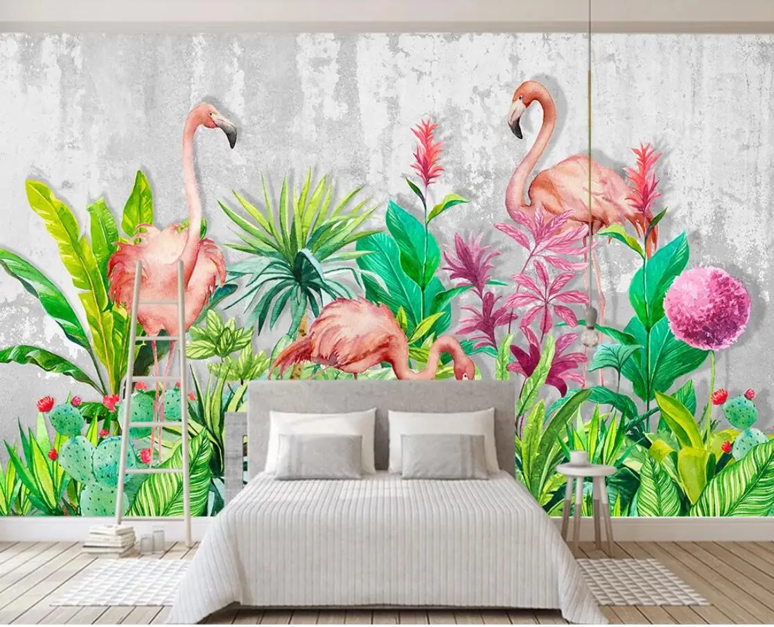 Tropical Flamingo Wall Mural Nordic Flower Wallpaper HD Printed Photo Paper Home Improvement Plant Leaves | Обустройство дома