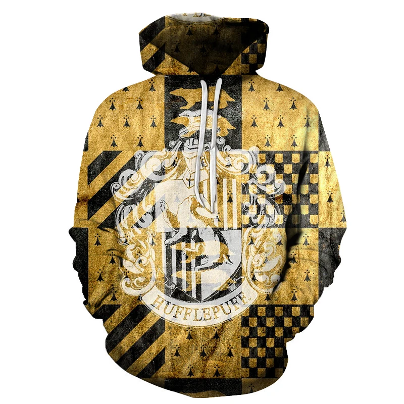 Крутая мужская толстовка с 3D принтом Hufflepuff пуловер капюшоном в стиле волшебной