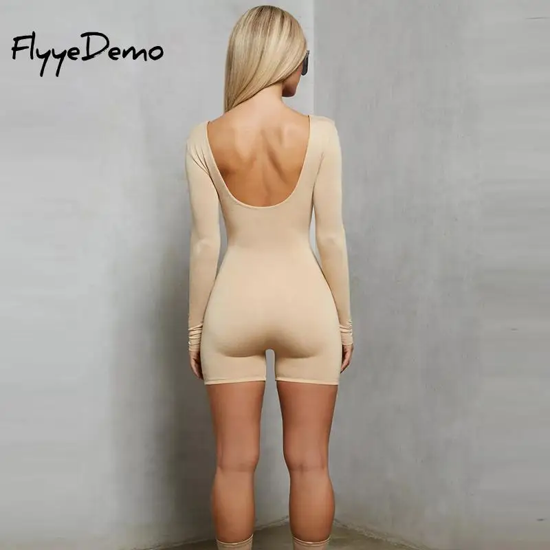 Женский Облегающий комбинезон с v-образным вырезом бежевый черный однотонный