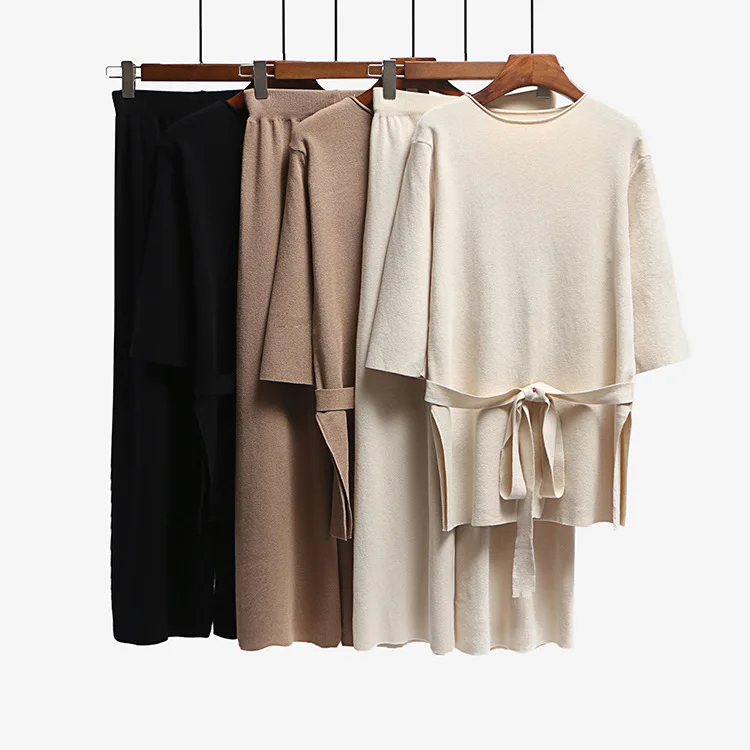 Модный женский костюм новинка 2019 свободный круглый вырез пояс + высокая талия