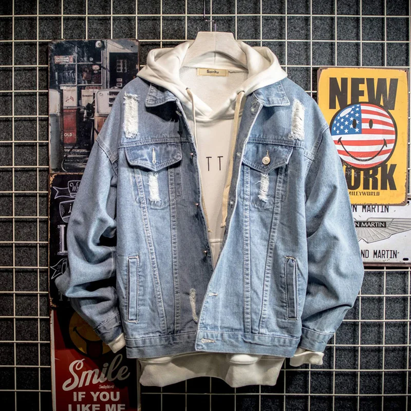 

Мужская джинсовая куртка Broken, Повседневная весенняя куртка в Корейском стиле