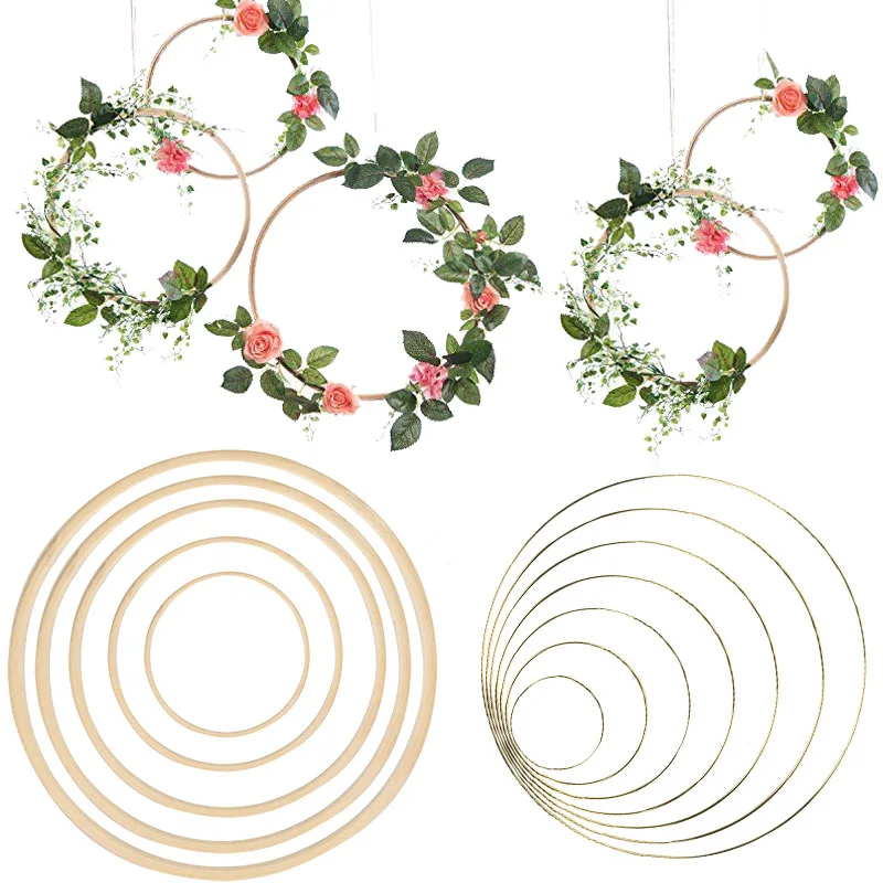 

WEIGAO 10-40cm Home Decor Bamboo/Metal Ring Hoops DIY Wind Chimes Crafts Round Hanging Wreath Accessories Wedding Home Decor