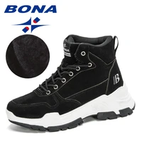 bona 2020 new designers warm plush winter boots chunky sneakers ankle boots women lace up thick sole platform high top footwear