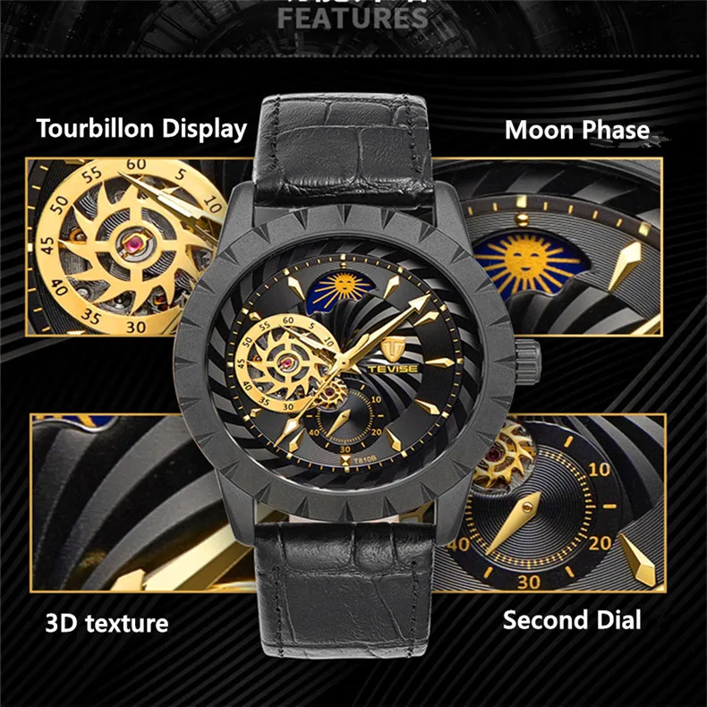 

Mens Watches Top Luxury Brand Tourbillon Men Leather Automatic Mechanical Watch Waterproof Sports Army Military WristWatch