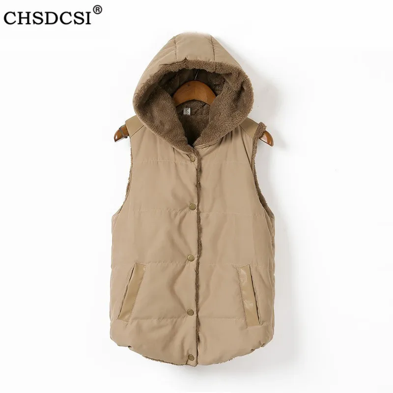 

Женский зимний шерстяной жилет CHSDCSI, с капюшоном, без рукавов, утепленный хлопковый
