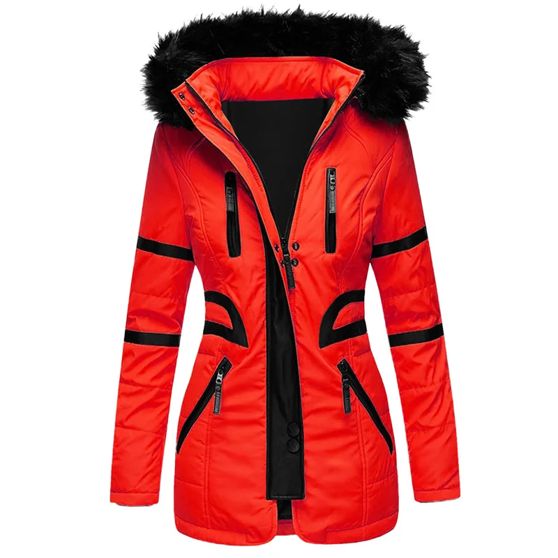 Демисезонный куртка Женская парка пальто меховой воротник обтягивающий жакет