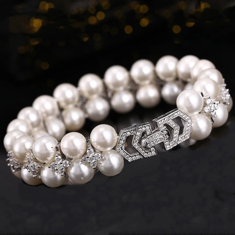 Браслет из натурального пресноводного жемчуга с цирконием в стиле Ms. Style