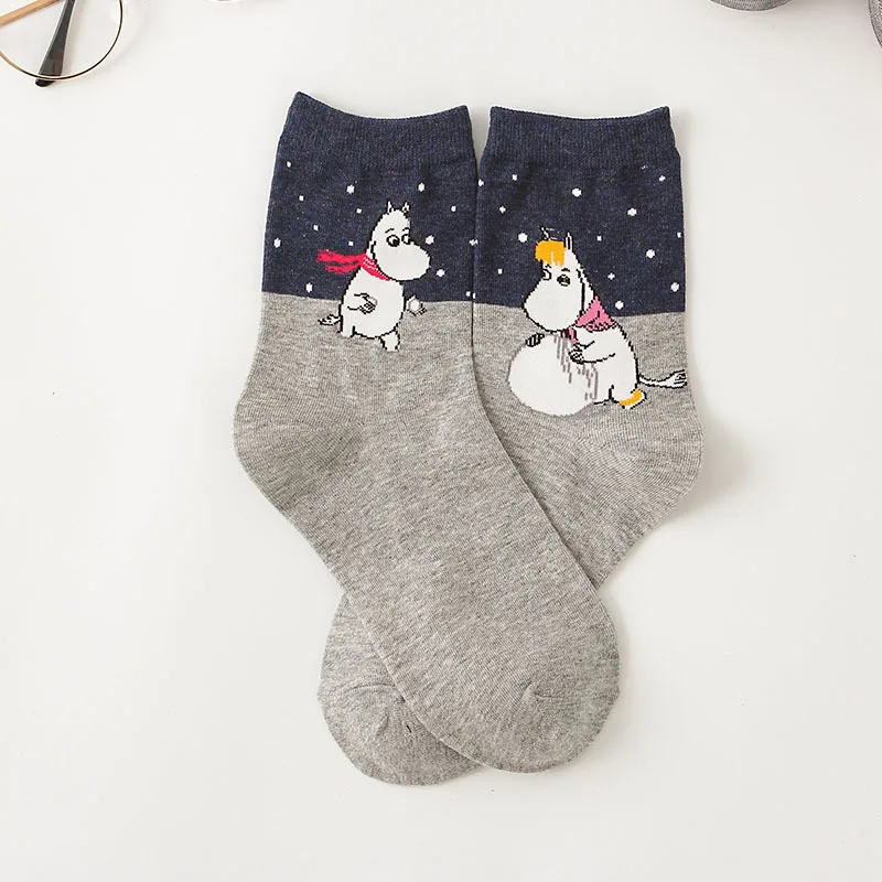 

4 pairs lot pack Women socks Japanese style cartoon hippo kawaii cute happy lovely nice sports Sweat-absorbent cotton socks