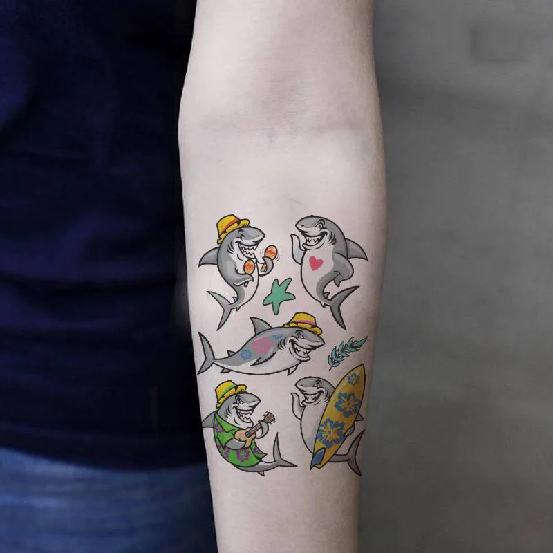 Временная татуировка мультфильм Акула дети наклейки водонепроницаемые