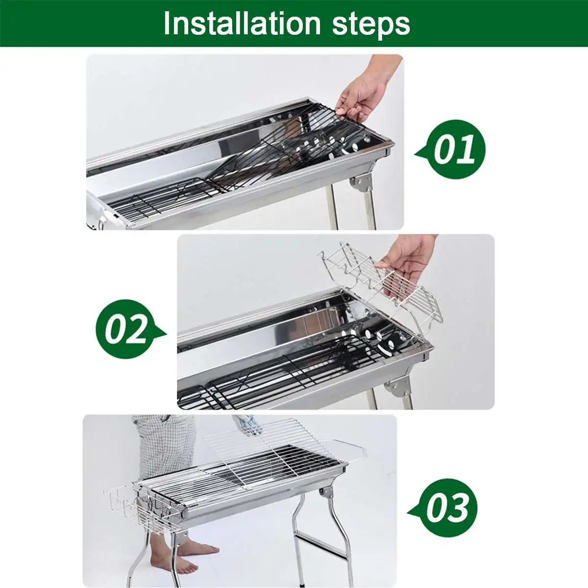 

Stainless Steel Large-capacity Portable Outdoor Charcoal Burning Carbon Clip/Grilling Fork/Bamboo Stick/Brush Barbecue Tool