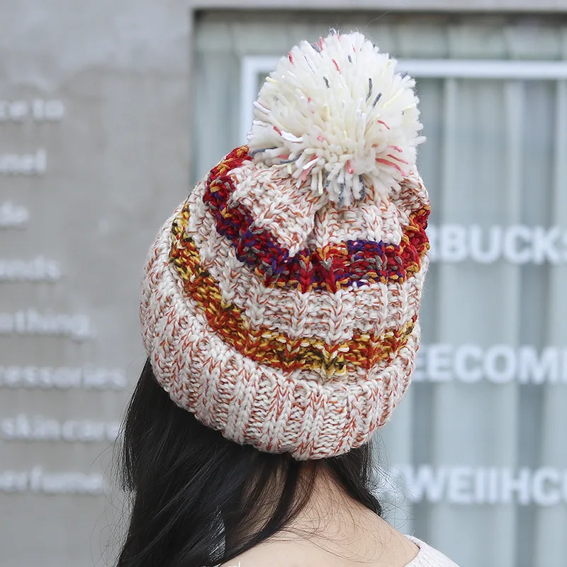 2021 New Korean Women's Hat Winter Plus Velvet Cold-Proof Ear Protection Woolen Fashion Color Matching Thick Knitted | Аксессуары