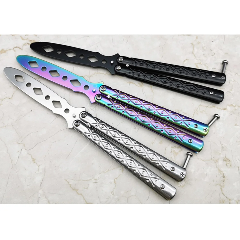 

Colorful Practice Foldable Training Tool Portable Transformable Blunt Balisong Pocket Trainer for Outdoor Game Self-defense