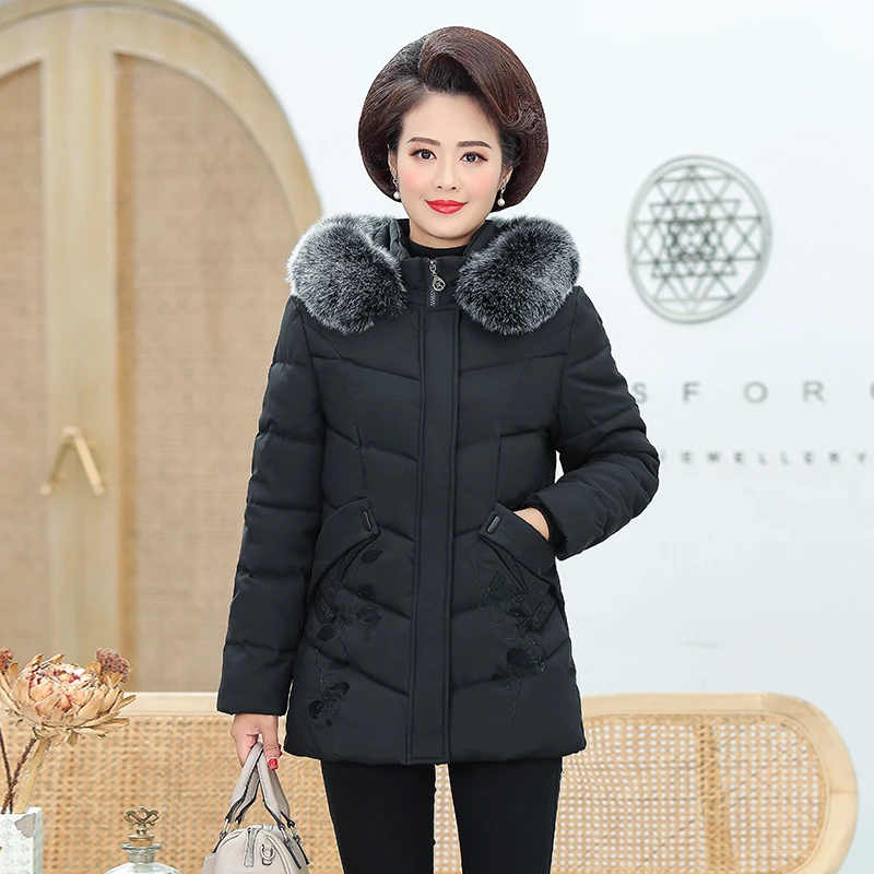 Women jacket winter female coat noble middle-aged cotton women's 2020 new solid color warm down jacket