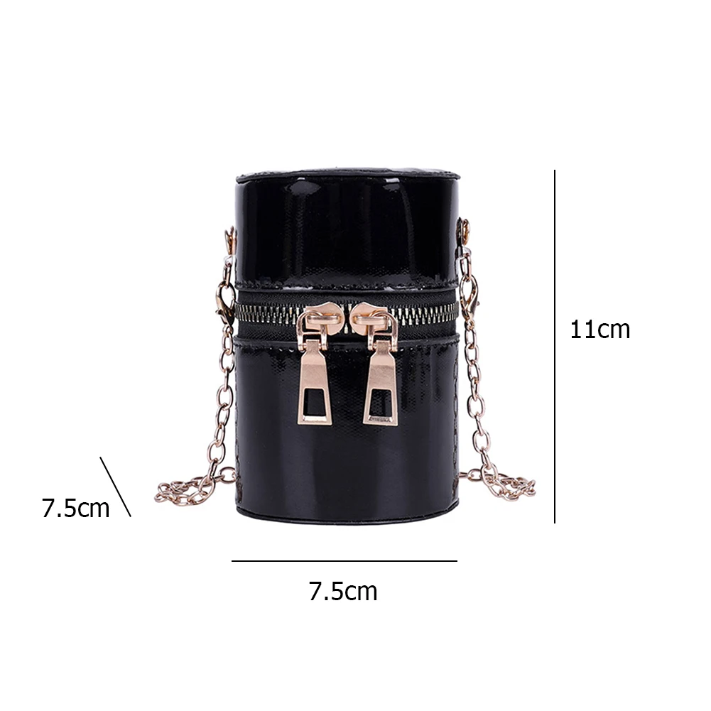 

Women Mini Cylinder-Shaped Messenger Bags Retro Solid Color Female Chain Shoulder Crossbody Handbag Purse