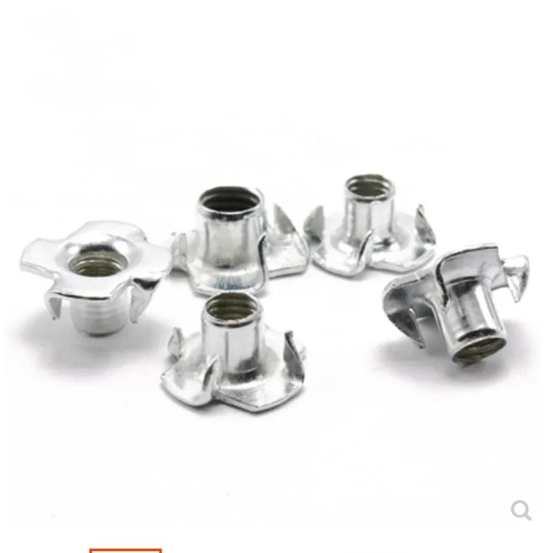 

20 шт. M2 M3 M4 M5 M6 M8 M10 оцинкованная гайка с четырьмя зажимами, Т-образная гайка, потайная втулка, тройная гайка, мебельная фурнитура