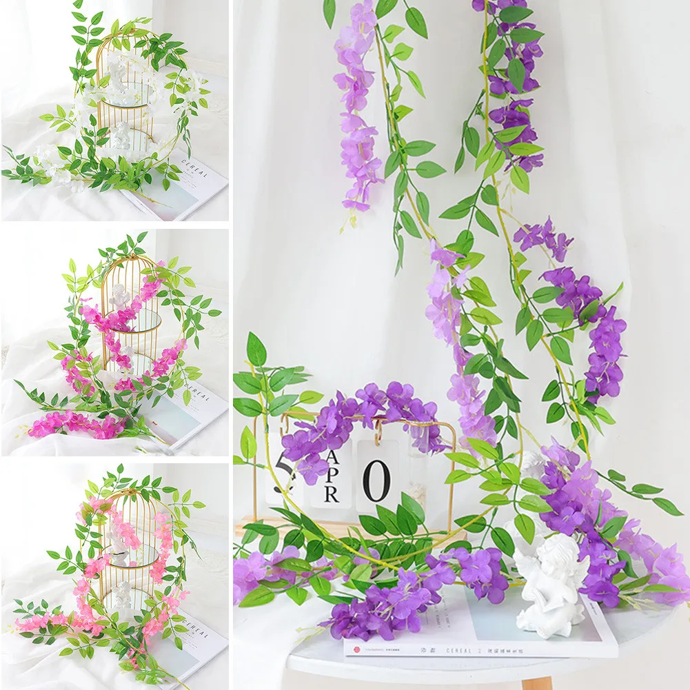 

186cm Artificial Flowers Wisteria Vine Garland Arch Wedding Decoration Home Garden Decoration Hanging Plant Wall Decor