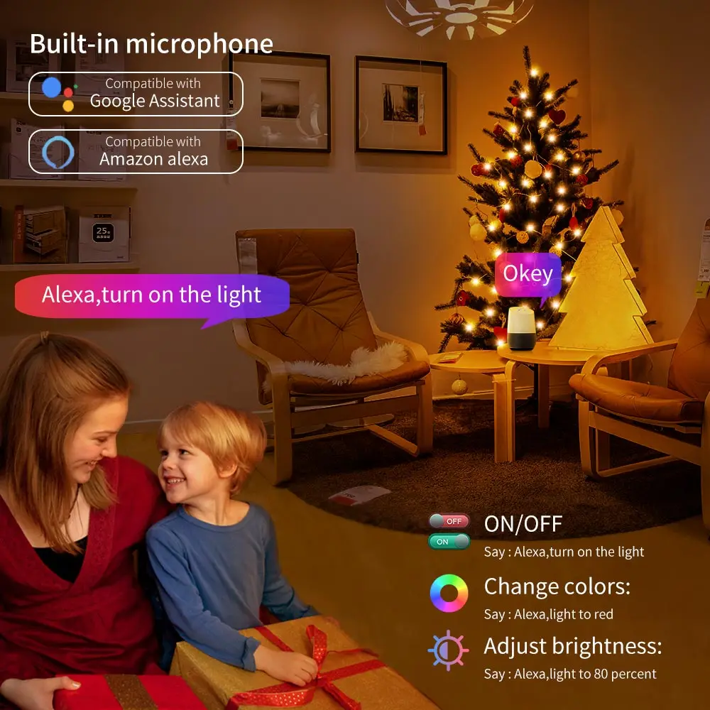 

Christmas LED String Light WIFI/Bluetooth Remote Control Compatible With Google assistant /Amazon Alexa Christmas Decoration