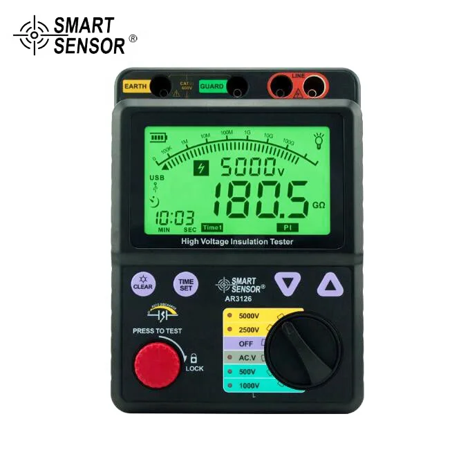 

Smart Sensor AR3126 Megger High Voltage Insulation Resistance Tester 500V 1000V 2500V 5000V Megohmmeter Tester Meter