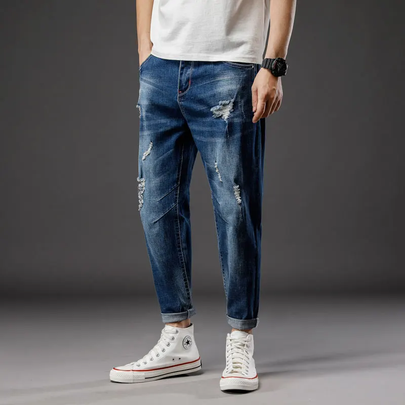 28-46 Large Size Men High Quality 2021 Summer ripped Jeans Streetwear Male Denim Casual jogging Solid Long Trousers  Fashion