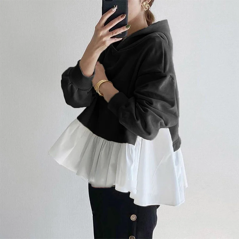 

Autumn Patchwork Women Hoodies Loose Solid Long Sleeve Female Hoodie 2021 Spring Korean Streetwear Fashion Lady Hooded Pullover