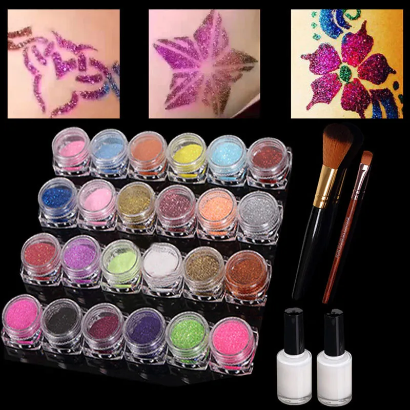 Татуировка пигмент принцесса 24 формы Блестки кисти татуировки Временные |