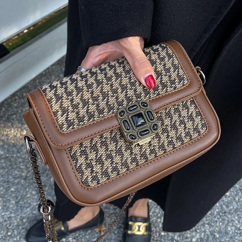 

New Fashion Houndstooth Designer Small Women Shoulder Crossbody Bags 2021Vintage Wool Handbag Purse Messenger Bags High Quality