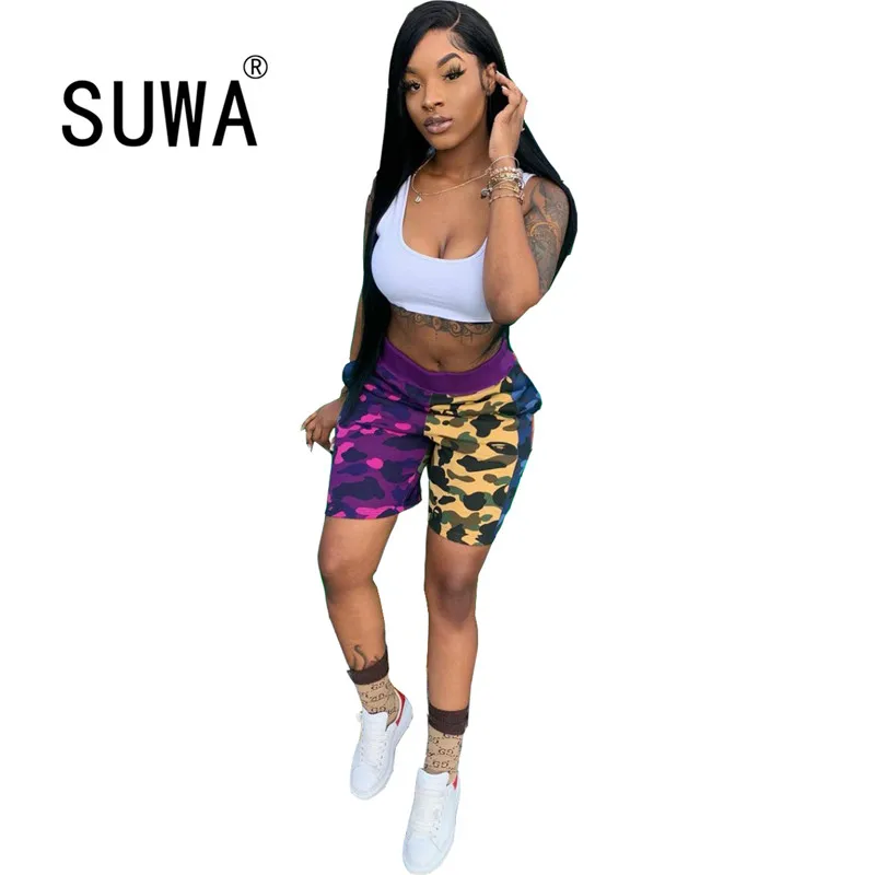 

Contrast Color Classic Camouflage Printed Skinny High Waist Biker Shorts Summer 2021 Hot Recommend BF Style Jogger Leggings
