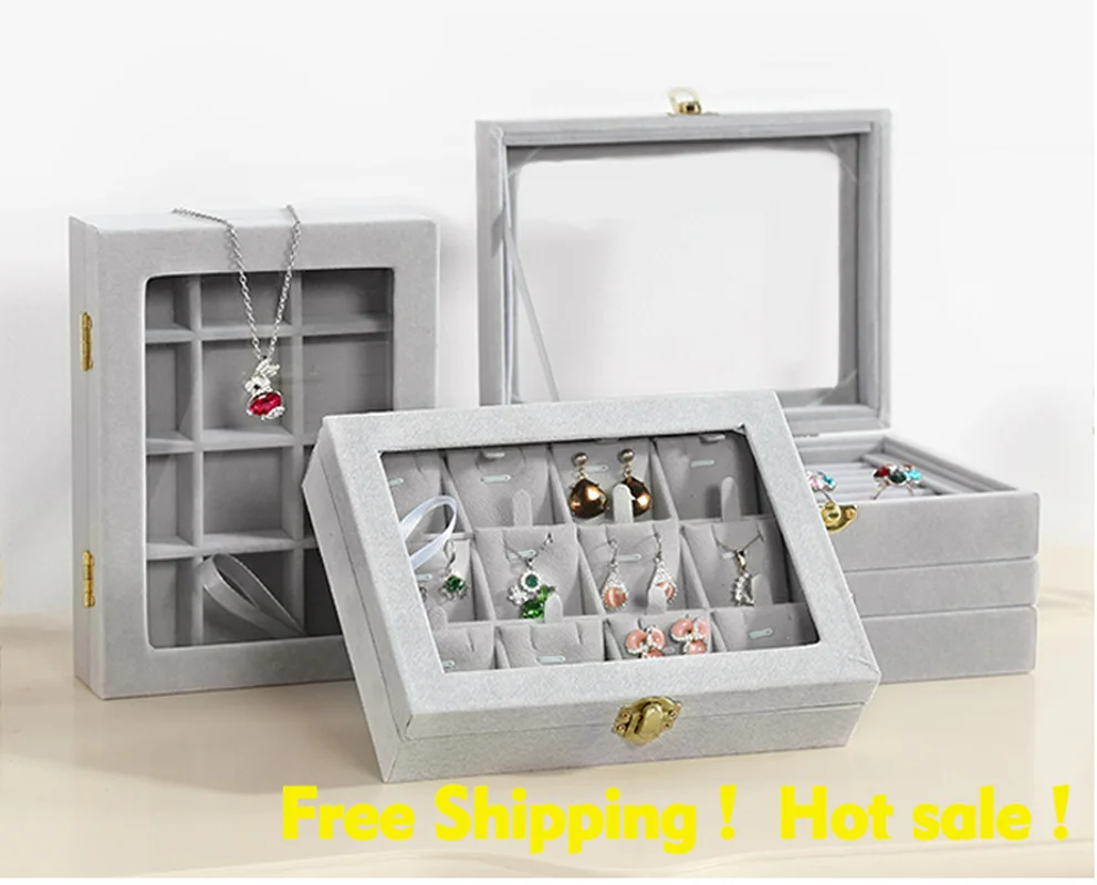 Flannelette jewelry boxes large rings bracelets earrings earrings necklace jewelry display box jewelry box free