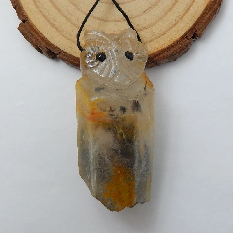 

Natural Stone Quartz Handcarved Owl Side Drilled Gemstone Necklace Pendant 49x21x8mm 24.7g Fashion Jewelry Accessories