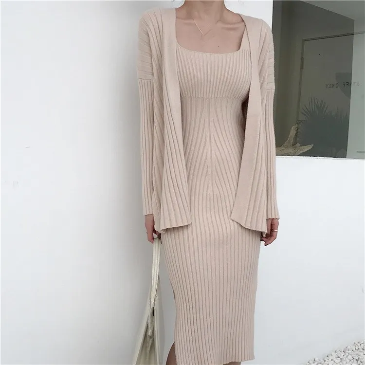 Женский трикотажный костюм Однотонный свитер-двойка с длинным рукавом 2018 |