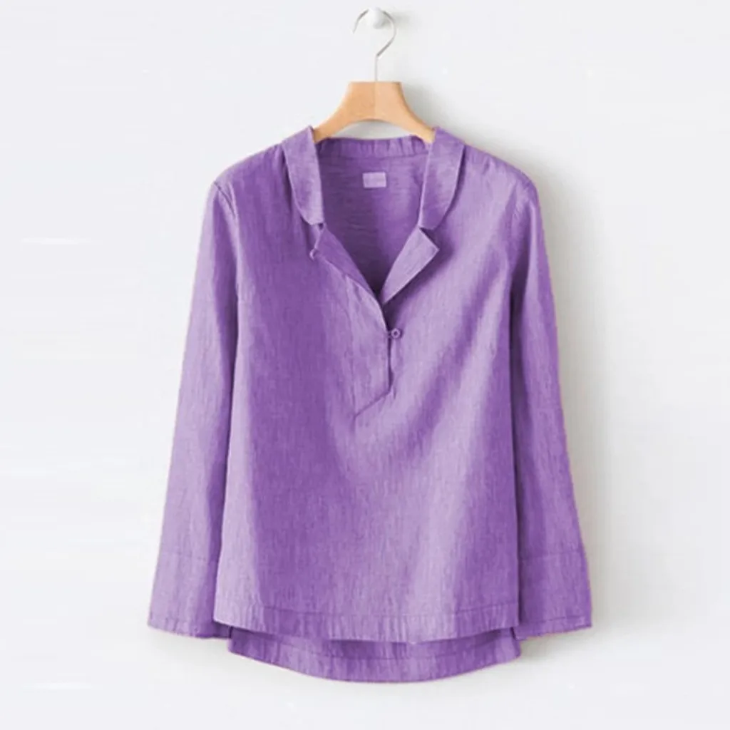 

Plus Size Fashion Cotton Linen Blouse Shirt V-Neck Tops Tee Casual Autumn Winter Ladies Female Women Long Sleeve Blusas Pullover