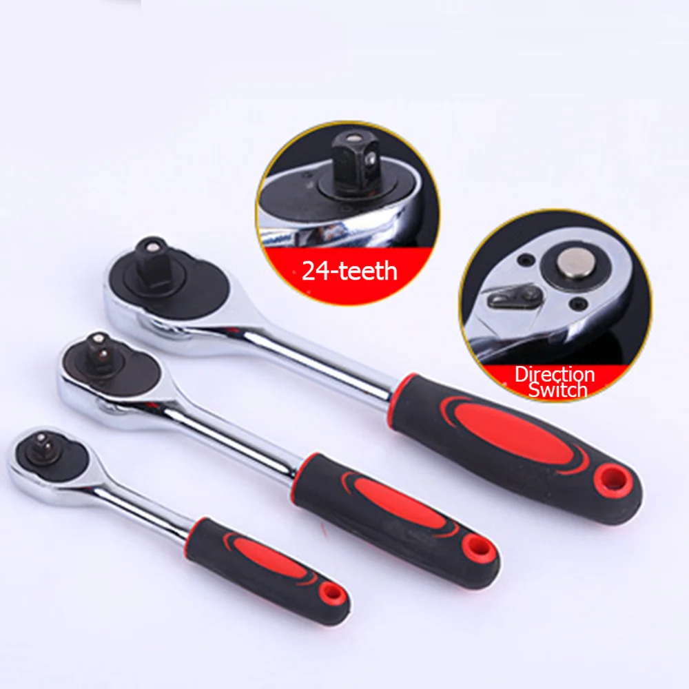 

1pc Quick Release Ratchet Handle Socket Wrench Drive Size 1/4" 3/8" 1/2" Adjustable 24 Teeth Ratchet Spanner Wrench Hand Tools