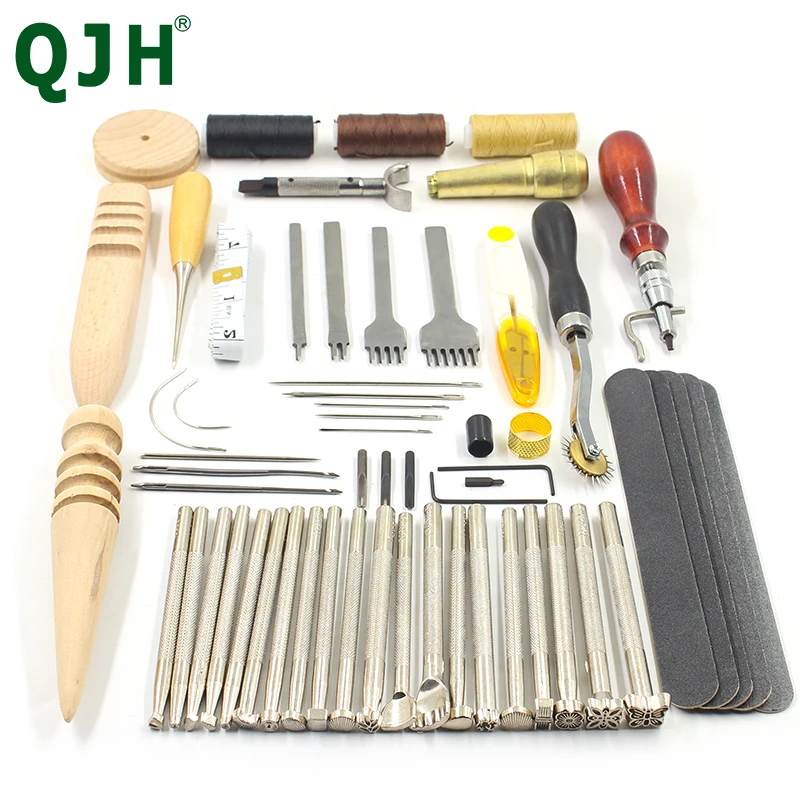 

Handmade Leather Carving Stamper Leather Needles Thread Row Groover Punching Awl DIY Leather Craft Professional 44pcs Tool Set
