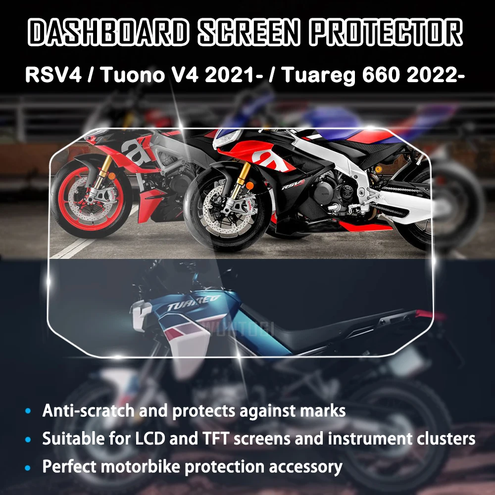 

For Aprilia RSV4 Tuono V4 2021 Tuareg 660 2022 Motorcycle Dashboard Screen Protector HD Anti-scratch Screen Protection Film