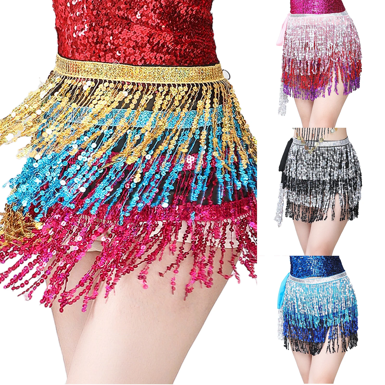 

Шарф с блестками и кисточками для танца живота