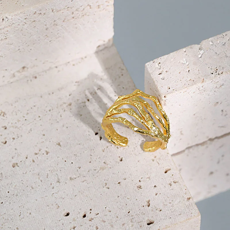 

YPAY 100% Genuine 925 Sterling Silver Open Rings for Women Korea INS Irregular Cool Jewelry YMR1142