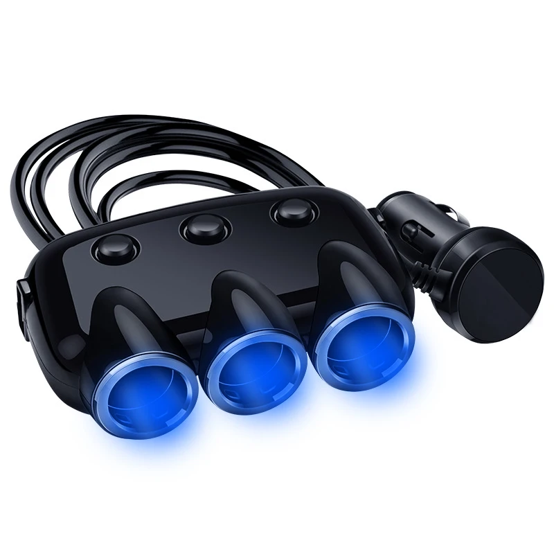 Dual USB Port 3 Way 3.1A Blue Led Car Cigarette Lighter Socket Splitter Hub Power Adapter 12V-24V For iPad Smartphone DVR GPS