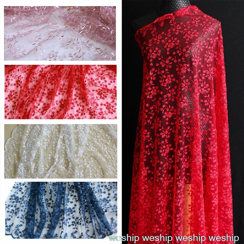 3 ярдов белый/красный/синий/розовый цветочная ткань вышитая кружевная сетка