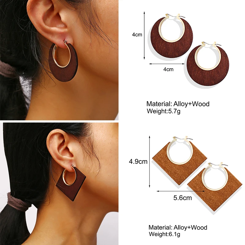 

Wooden Vintage Earrings For Women Unique Classic C-shape Geometric Studs Charm Drop Earrings Creative Minimalist Party Jewelry