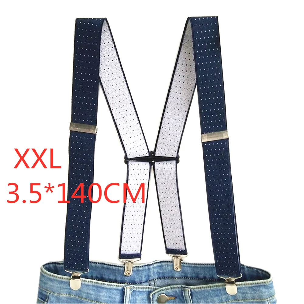 Navy-140CM Аксессуары для одежды, подтяжки для взрослых, Ширина 3,5, 4 зажима, регулируемые эластичные подтяжки с принтом в горошек, X Back для мужчин и женщин, брюки BD066 - Цвет: Navy-140CM